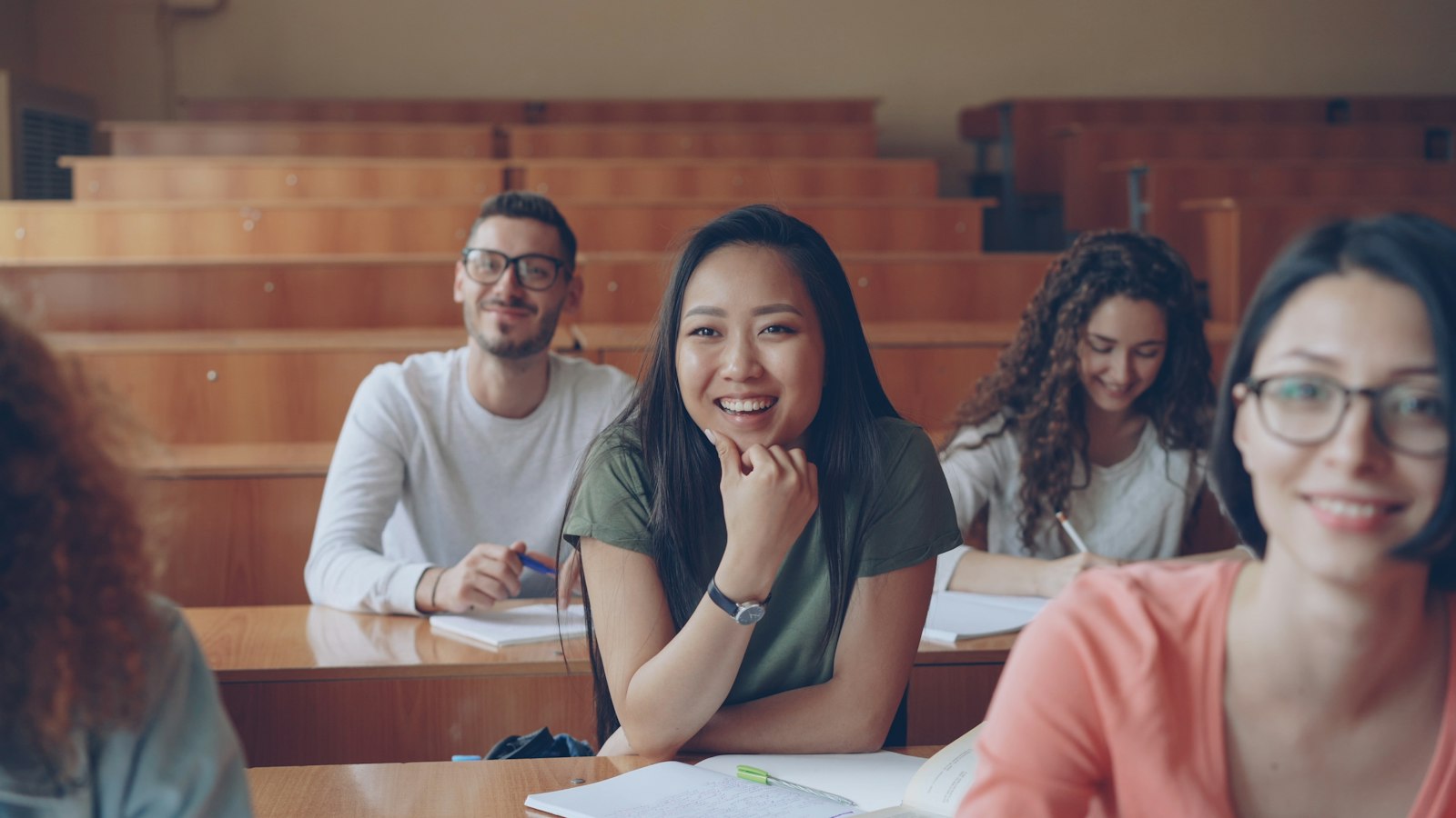 International students smiling in a language class