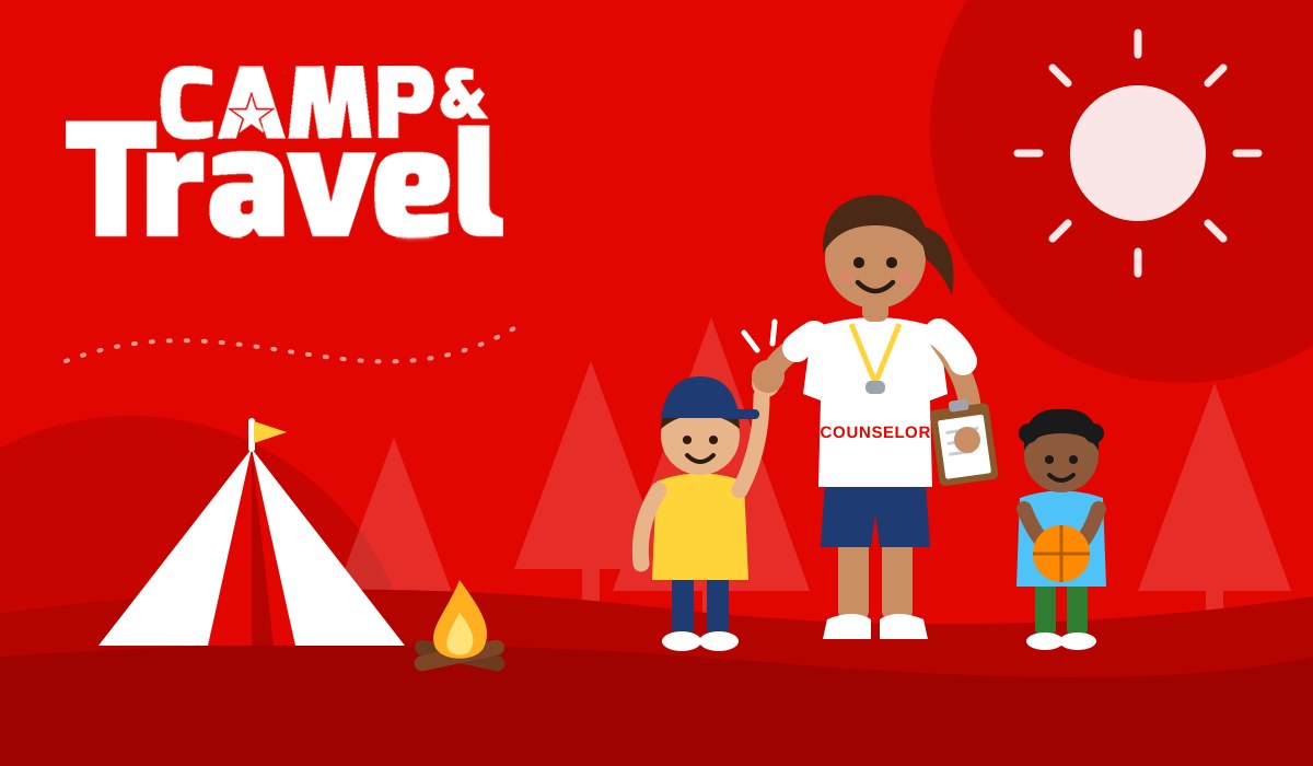 Camp and Travel America camp counselor giving a high five to campers at a summer camp